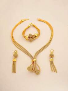 4件套 时尚复古简约个性化欧美风女式派对服装（配饰随机摆放） - 金黃色 - 查看 12