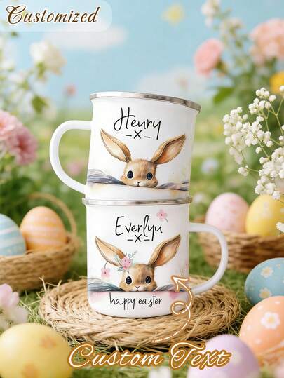 Personalized Easter Gift, Easter Enamel Mug, Easter Basket Stuffers, Easter Decor, Easter Bunny Mug Custom Mug Gift For Easter Party