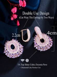 1 par de pendientes colgantes largos y grandes de circonita cúbica de lujo en color morado y rosa para bodas y fiestas - Morado - Ver 3