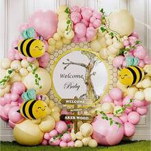 五彩纸屑粉色蓝色黄色维尼熊乳胶气球拱门套装，适用于蜜蜂卡通熊主题生日快乐圣餐礼洗礼婴儿派对装饰用品 - 杏色 - 查看 10
