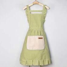 Linen Striped Apron, Fashionable And Breathable, Suitable For Housework, Restaurant, Home, Outdoor, Kitchen And Other Occasions. Princess Waist Design With Shoulder Strap And Waist Strap, Made Of High-Quality Fabric, Resistant To Friction And Pilling. Adjustable Wide Tie At The Back, Fits Various Body Types. - Multicolor - View 9