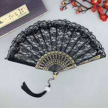 1件復古法式蕾絲流蘇摺疊扇，時尚便攜夏季舞蹈配件 - 蕾絲扇 - 查看 9