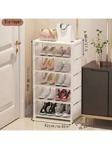 1 pieza Estantería vertical estrecha de 8 niveles, material de plástico, gabinete de zapatos autoportante con estantes, adecuado para la entrada, el armario, el dormitorio - Blanco - Ver 8