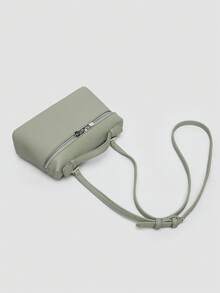 1 pieza Bolso de hombro cuadrado de unicolor con textura de grano de litchi en PU, bolso de mano pequeño para mujer, adecuado para combinar con diaria, salidas, compras, fiestas, bol - verde menta - Ver 9