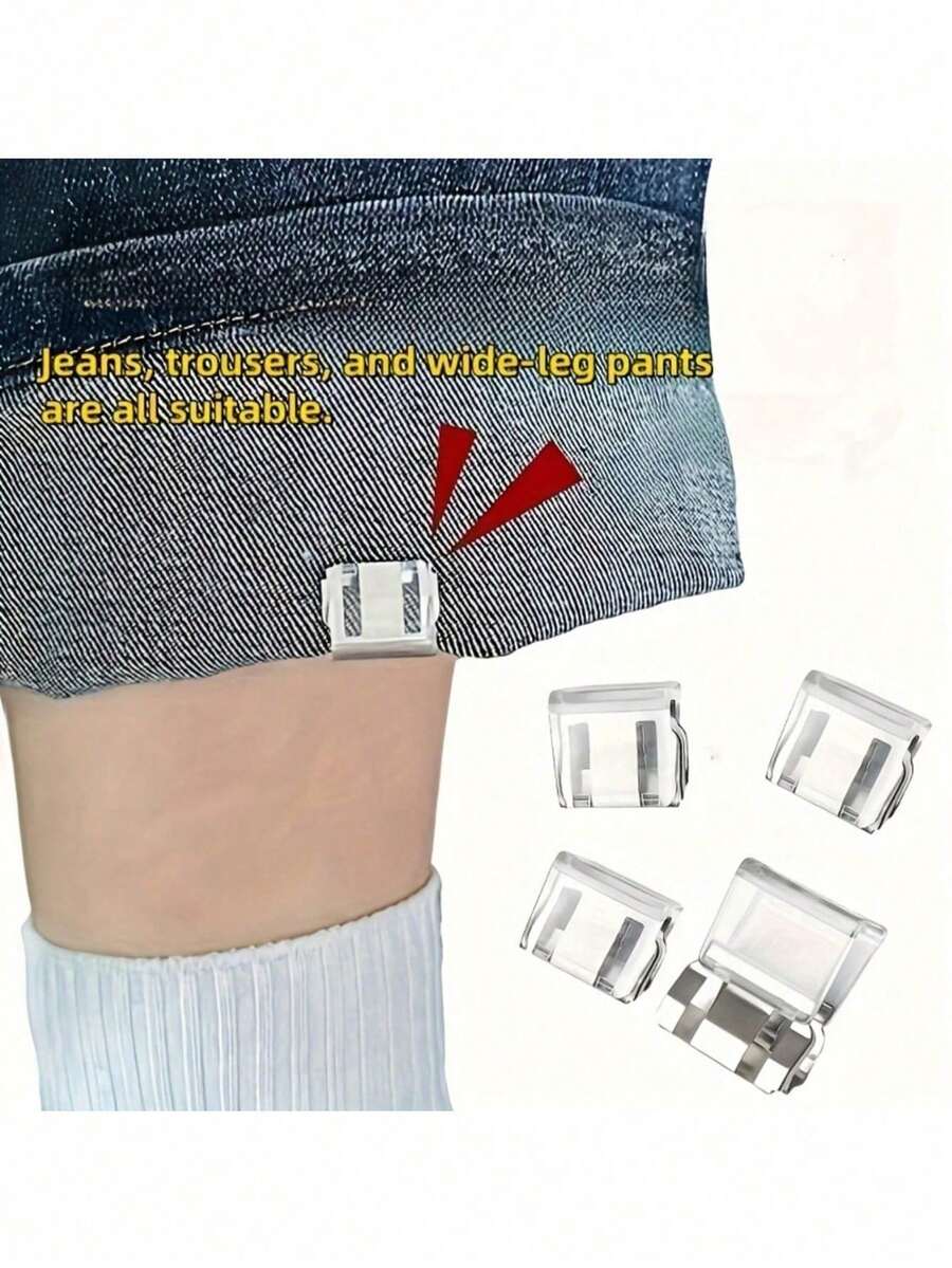 10/8/4/1pc Invisible Pants Hem Clips, Shorten Pants Length, Prevent Legs From Touching The Ground, Hidden Buckle Closure, No Sewing Required, Rolled Clips To Prevent Dragging - Multicolor - View 1
