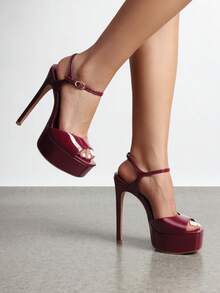 Women Platform 5.75'' Ultra High Heeled Sandals 2026 New Summer Open Toe Adjustable Ankle Strap Dress Shoes Sexy Party Runway Stiletto Heels - 酒紅色 - 查看 1