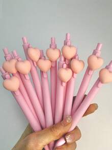 6支粉色硅胶心形按压式圆珠笔，卡通设计文具笔 - 愛心 - 查看 5