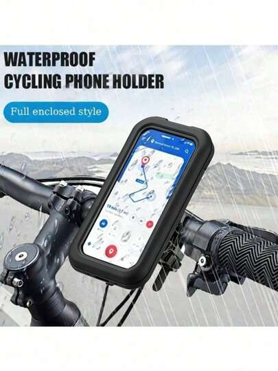 一体型フルカバーTPUハンドルバーフォンマウント 1個 自転車用ユニバーサルスマホホルダー、完全防水ABSマテリアル、4"-6.9"のTPUタッチスクリーンに対応、360°調整可能、耐衝撃・防塵・防雪、ハンドルバークリップ式、アウトドアサイクリングやバイク走行に適しています、春のギフト