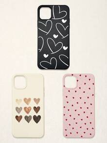 3件套爱心印花仿皮纹理防摔防刮防滑手机壳，可爱爱心美学设计（红色迷你爱心、米色渐变爱心、白色线条爱心），兼容 11/12/13/14/15/16/16 Plus/17/17 Pro/17 Pro Max/16e 和 Galaxy S24 Ultra/S25 Ultra/A06 - 彩色 - 查看 38
