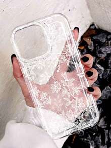 1个时尚优雅浪漫蕾丝图案透明TPU缓冲防摔手机壳，适合作为节日礼物，兼容苹果、Galaxy S22/23/24/25/A05/A05S/A53/A54/A55等型号 - 彩色 - 查看 3