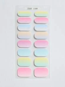 半固化凝胶美甲贴，果冻米色，16片装，无需UV灯，沙龙品质，持久耐用 - 粉色 - 查看 5