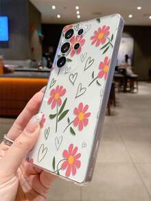 1pc Heart Flower Print Pattern Android Phone Case, Precise Cutout Camera Protection Suitable For Samsung Galaxy S25 Ultra/Galaxy S24 Ultra/S24/S23 Ultra/A56 5G/A55 5G/A52s 5G/A26 5G, Nothing, Pixel, Protective Cover - Clear - View 3