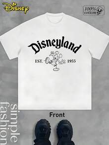 1955 Disneyland Anniversary Mickey Mouse T-Shirt Print, Summer Round Neck Short Sleeved Casual Pure Cotton T-Shirt, Birthday, Party And Casual Wear Summer Casual Shirt (220 Pure Cotton T-Shirt) - trắng - Xem 1