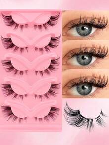 5对猫眼假睫毛，自然交叉款式，透明睫毛梗，打造自然纤长睫毛效果 - 黑色 - 查看 9