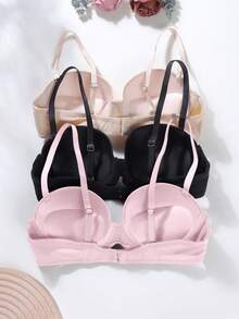 3pcs/Set Women's Solid Color Underwire Bras With Removable Straps (Recommend Sizing Up) - Multicolor - View 4