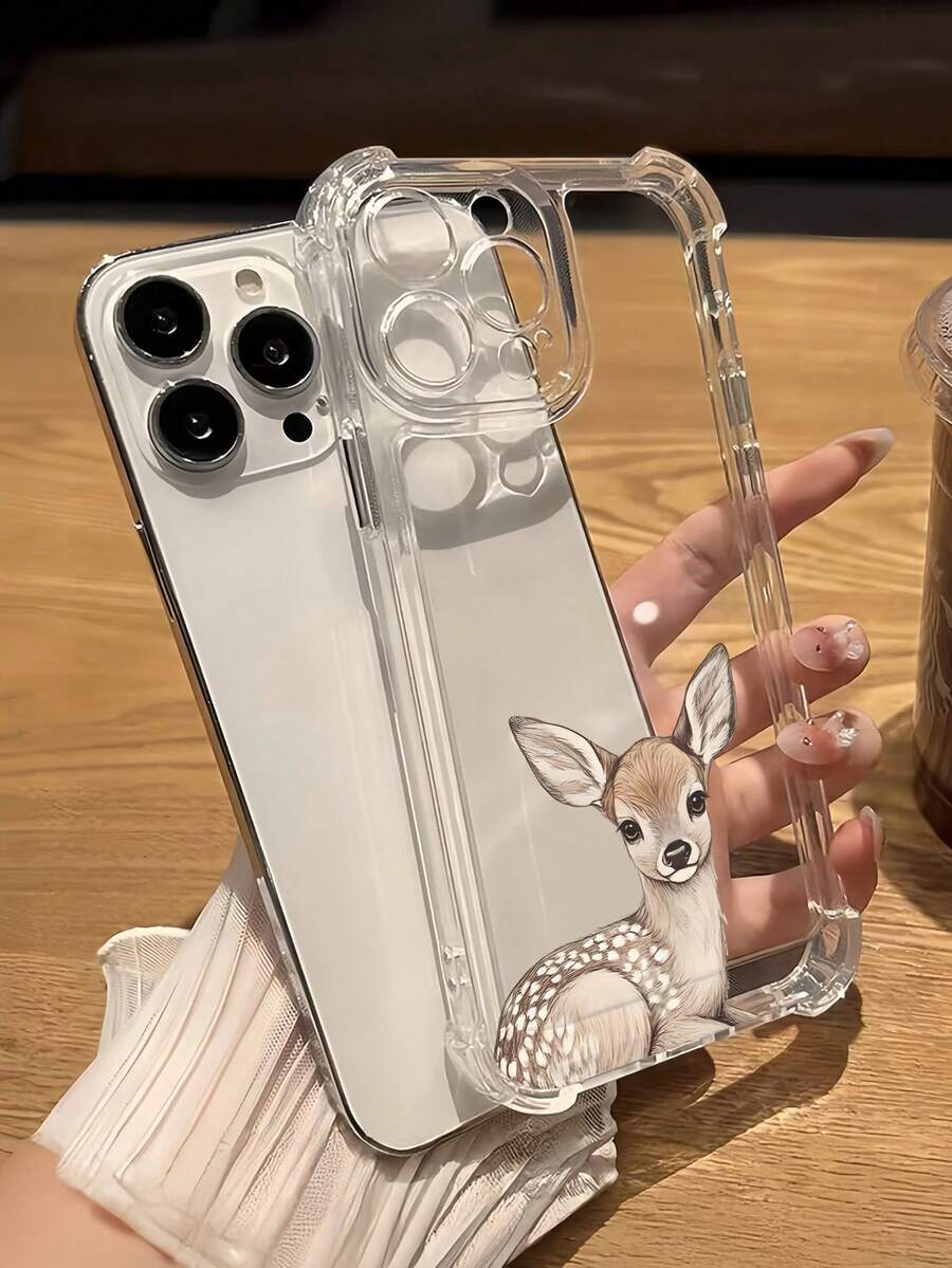 1pc TPU Material Cute Lying Deer Pattern Transparent Phone Case, Suitable For IPhone 17/17 Pro/17 Pro Max/17 Air/16/16 Pro Max/15/14/13/12/11 - Clear - View 1