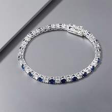 1件欧美嘻哈手链，S925银全镶5A级立方氧化锆网球链，女士个性化时尚手镯，日常时尚配饰 - 銀色 - 查看 1