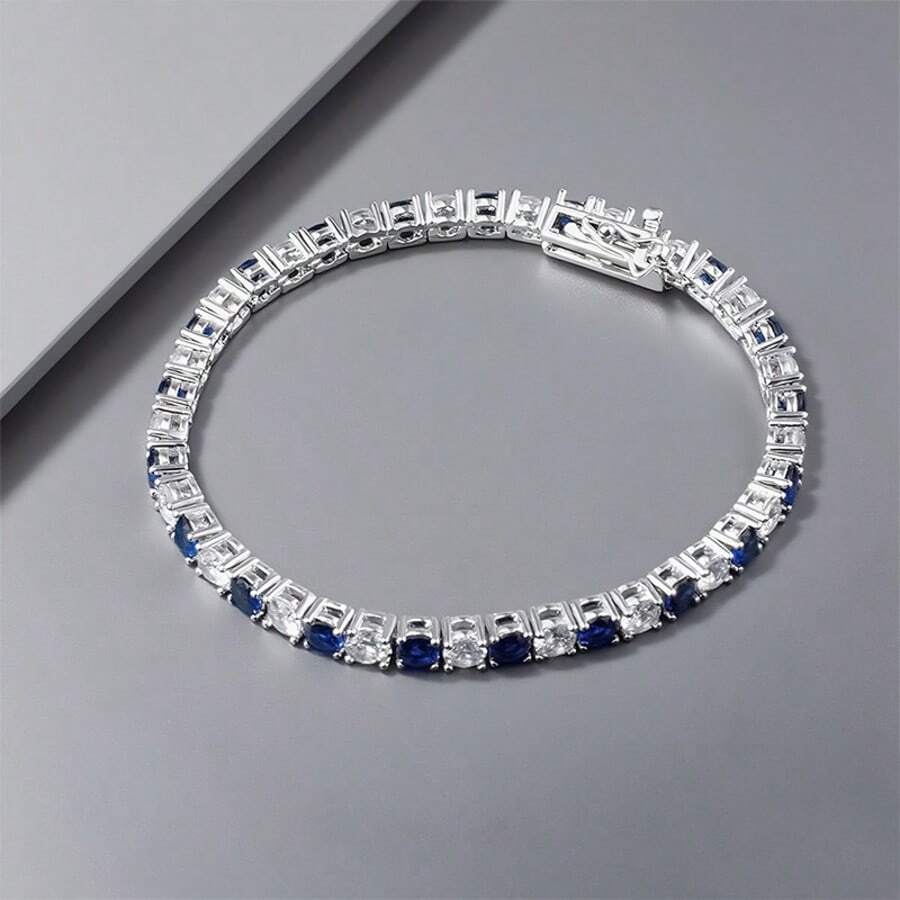 1件欧美嘻哈手链，S925银全镶5A级立方氧化锆网球链，女士个性化时尚手镯，日常时尚配饰 - 銀色 - 查看 1