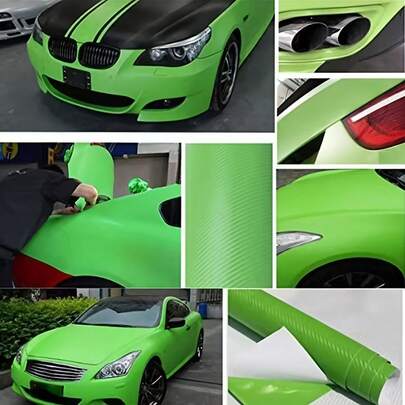 3D Carbon Fiber Green Stripe Car Wrap Sticker, Designed To Protect Car Door Handles From Scratches, Also Serves As A Protective Film For Car Hoods, Suitable For Car Interior And Exterior Decoration
