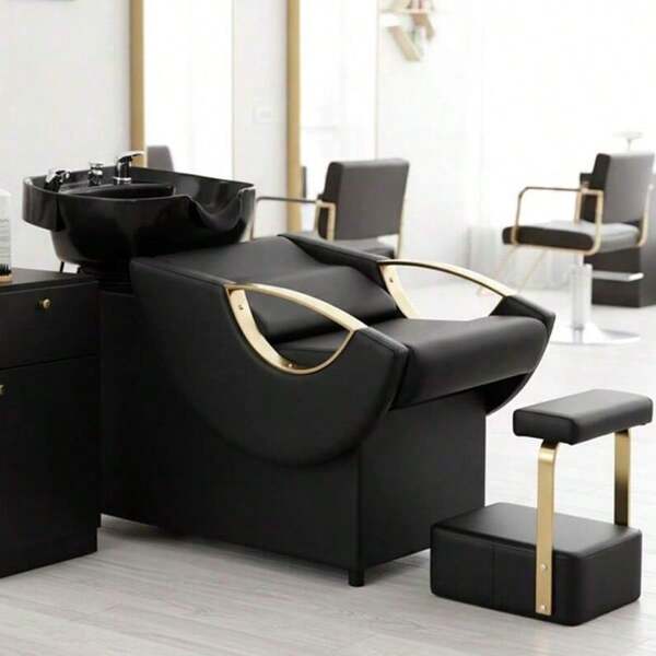 Professional Shampoo Backwash Station With Removable Footrest, Salon Shampoo Bowl And Chair Set Reclining Salon Chairs For Hair Stylist With Sink, Leather Salon Styling Chair Station Modern Hair Styling Chair For Home Beauty Salon Shop