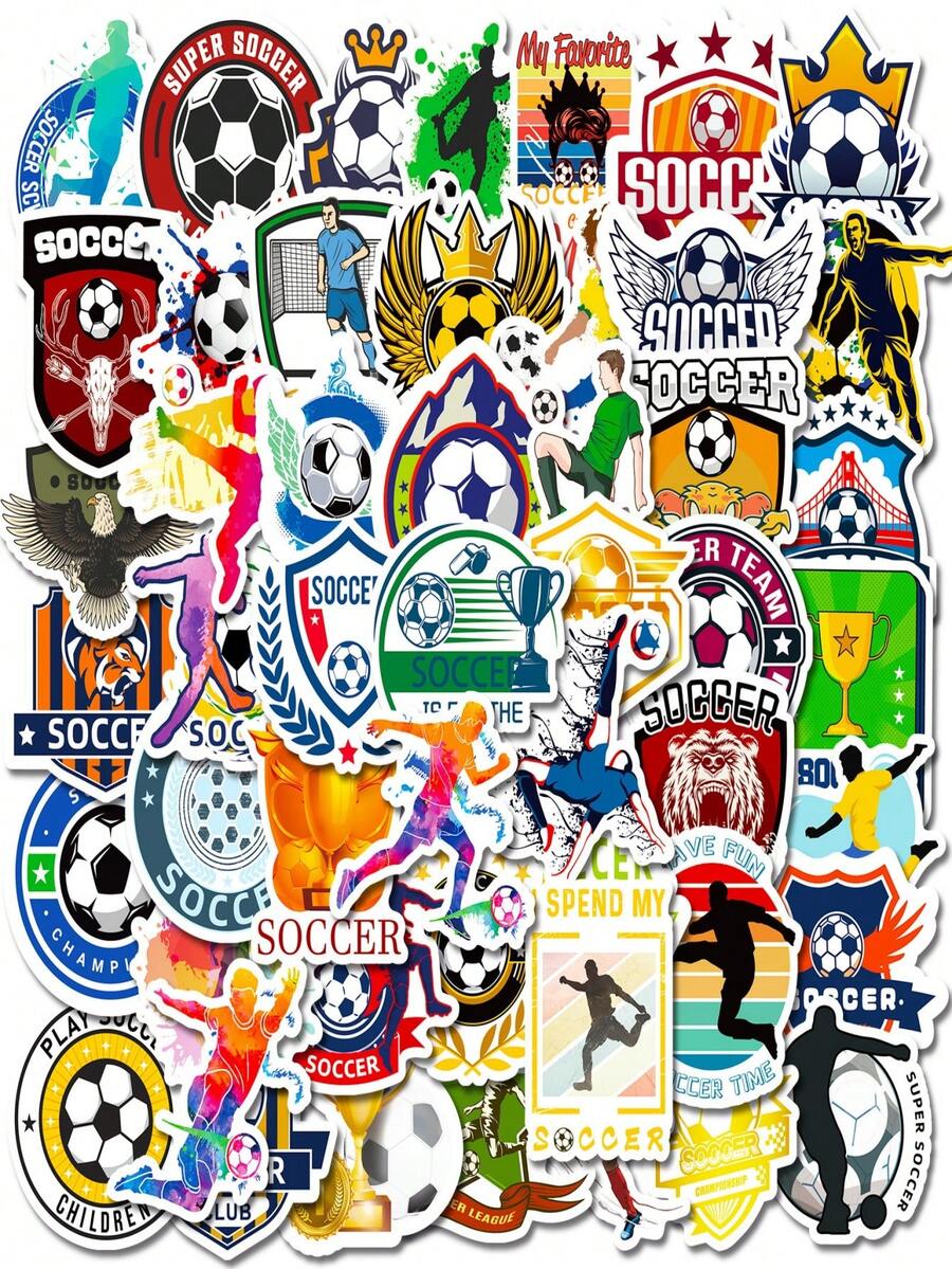 50 pezzi Adesivi impermeabili per Coppa del Mondo di calcio, trofeo di calcio, tema sportivo, per borraccia, bagaglio, auto, accessori, scrapbooking, forniture per feste di calcio, decorazioni per Juneteenth - A - Visualizzare 1