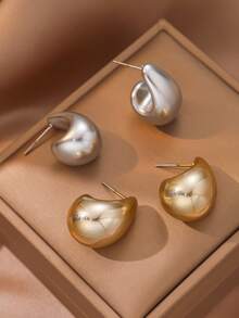 Juego de 6-12 piezas de pendientes de gota y en forma de C de moda, ligeros, pendientes gruesos con textura en forma de aro C, adecuados para uso diario de mujeres, regalo para días festivos - oro+plata - Ver 6