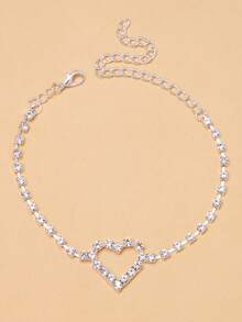 1件银色镂空心形水钻脚链，女士夏季沙滩度假凉鞋饰品配饰礼品 - 銀色 - 查看 2