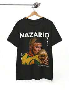 Graphic Ronaldo Nazario T-Shirt, 2002 World Cup Winner, Brazilian Soccer T-Shirt, Vintage Sport Tee, Cotton Tee - 黑色 2 - 查看 1