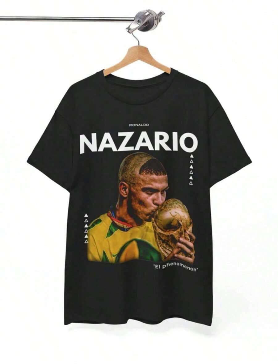 Graphic Ronaldo Nazario T-Shirt, 2002 World Cup Winner, Brazilian Soccer T-Shirt, Vintage Sport Tee, Cotton Tee - 黑色 2 - 查看 1