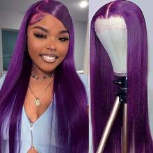Gorgeous Neon Green Hair Synthetic Lace Front Wigs 28 Inch Pre Plucked Long Straight Hair Wigs Glueless Halloween Wigs Heat Resistant Fluorescent Green Straight Lace Front Wigs For Fashion Women For Daily Christmas Party Cosplay Use - 紫色 - 查看 2