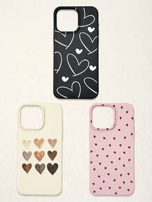 3件套爱心印花仿皮纹理防摔防刮防滑手机壳，可爱爱心美学设计（红色迷你爱心、米色渐变爱心、白色线条爱心），兼容 11/12/13/14/15/16/16 Plus/17/17 Pro/17 Pro Max/16e 和 Galaxy S24 Ultra/S25 Ultra/A06 - 彩色 - 查看 41
