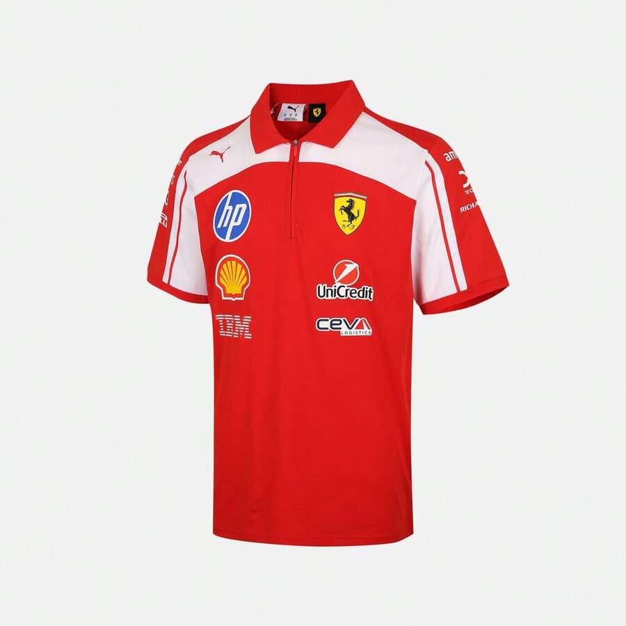 Puma 男女通用法拉利 Polo 衫，针织翻领短袖 T 恤 71382901 - 紅白色 - 查看 1