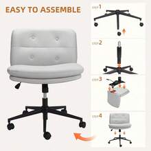 Silla de oficina sin brazos con ruedas, Silla de escritorio giratoria y ajustable en altura de 360 °, Asiento ancho de cuero de PU para el hogar, la oficina, la computadora, la vanidad, el uso del estudio - Gris - Ver 6