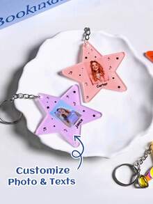 1pc Customizable Star Keychain, Customize Photo And Text Kids Bag Keychain, School Bag Keychain, Name Bag Tag, Personalised Bag Tag, Kids Key Ring, Name Tag, Personalized Gifts - Multicolor - View 2