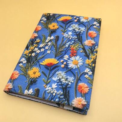 1 adet Tutkulu Papatya Desenli Kumaş Kitap Kılıfı, El Yapımı Mavi Defter/Günlük Kitap Kılıfı, Kitap Severler, Çiftler ve Aileler İçin Hediye