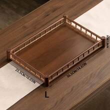 1pc Bamboo Serving Tray With Handle, Suitable For Breakfast, Dinner, Living Room Dining - Walnut-colored Wooden Pallet - View 12