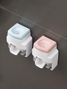 壁挂式牙刷架兼牙膏分配器，可放置2支牙刷，自动挤牙膏，是家庭和情侣的理想浴室配件。 - 彩色 - 查看 5