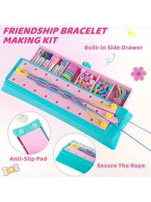 儿童友谊手链制作套装，DIY手工套装，女孩珠宝编织绳玩具套装，适合6岁以上女孩，DIY手链手工制作，复活节、生日派对、万圣节、圣诞节节日礼物 - Pink Blue - 查看 3