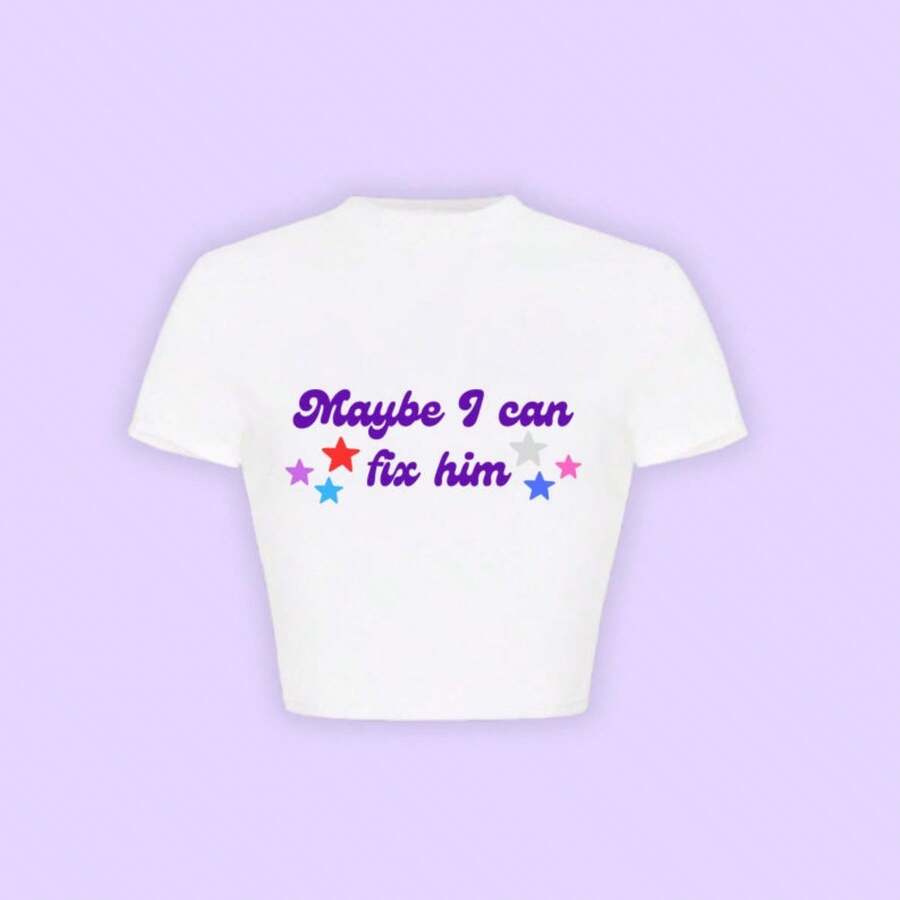 Graphic Baby Tees _ May Be I Can Fix Him, Gutsy, I Love Your Guts _ Concert T-Shirt Y2K, Tren Dy 90s T - 白色 - 查看 1