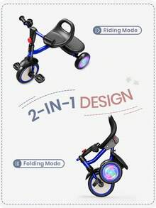 Besrey Baby Balance Bike (18 Months To 5 Years) - Footboard, Flashing Silent Wheels,Soft And Adjustable Seat,Children's Tricycle With Bell,Promoting Baby Sport - Perfect Birthday Gift For Toddler Boys And Girls,Pink, Yellow, Black,Green Foldable Eva - 藏蓝色 - 查看 4
