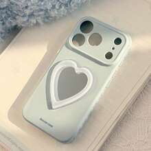 Ốp lưng điện thoại mềm hình trái tim dễ thương có gương soi, tương thích với iPhone 17 Pro Max, 15, 13, 12. Phong cách ngọt ngào, nữ tính, hình học, kiểu Hàn Quốc, tối giản, dễ thương, độc đáo, thú cưng dễ thương, nữ tính dịu dàng, phong cách . - Sương mù biển xanh - Xem 4
