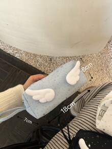 1个18cm*8cm*7cm尼龙手提包，水钻星星设计，羽毛装饰化妆品收纳包，新款ins风少女大容量化妆包，便携式文具袋，适合学生、中小学生，可装化妆品和文具 - 單件 - 查看 9