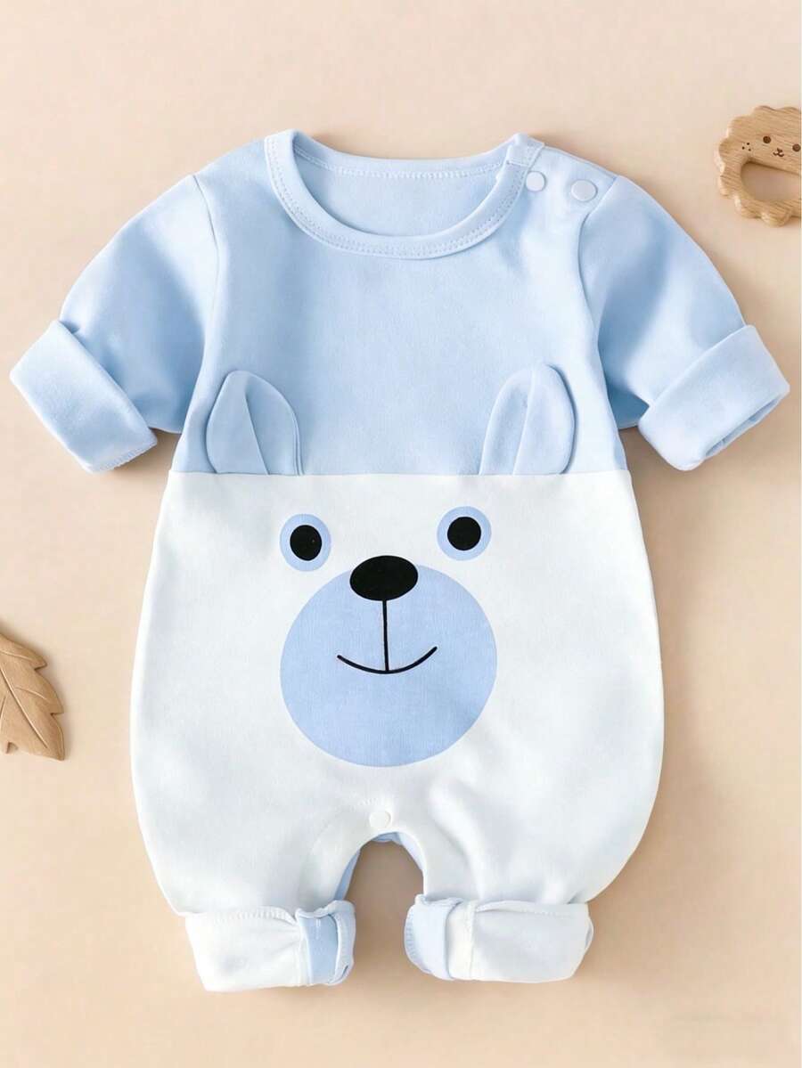 0-12个月男婴长袖连体衣 - 藍色 - 查看 1