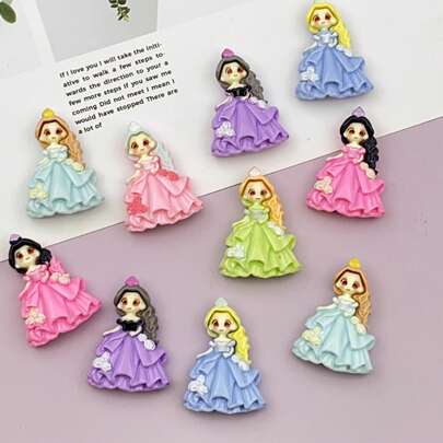 10 st. blandade prinsessnyckelringar, örhängen, håraccessoarer, hantverksmaterial i harts, brevpapper, telefonfodral, kopp, skospänne, dekorativa klistermärken, material för smyckestillverkning