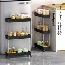 Multifunctional White Sliding Storage Rack Trolley, Hollow Draining Multi-Layer Ultra-Thin Storage Trolley, Slim Storage Trolley, Rolling Storage Trolley, Narrow Shelving Unit, Bathroom Storage Rack, Mobile Storage Rack For Kitchen, Bathroom, Laundry Room, Space-Saving Storage Rack, Multi-Tier Floor-Standing Shelving Unit, Suitable For Kitchen, Laundry Room And Other Narrow Spaces - Multicolor - View 8