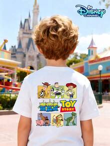 Disney Toy Story Hugging Dragon And Ham Pig Print Crew Neck T-Shirt For Boys Aged 3-12, Summer Pure Cotton Short-Sleeve Shirt. Can Be Paired With Athletic Leggings Or Denim Shorts. Suitable For Outdoor Running, Theme Park Outings, Family Gatherings, Birthday Parties. Sweat-Wicking, Breathable, And Featuring Fun Character Designs. - White - View 2