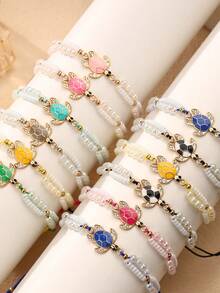 12pcs Ocean Inspired Natural Stone & Sea Turtle Bracelet Set, With Faux Sea Turtle, Sea Star And Shell Charms - Silver Plated, Studded With Rhinestones - Perfect Gift For Women - Ocean Inspired Natural Stone and Turtle Bracelet Set Of 12 - View 5