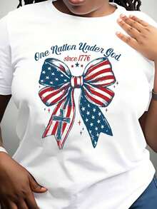 One Nation Under God Since 1776 American Flag Bow Cross Patriotic T-Shirt For Independence Day Fourth Of July Celebration Women Men Unisex Casual Wear,220g - trắng - Xem 2