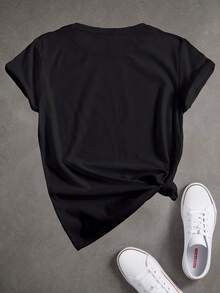 Colorful Easter Bunny And Bow Print Round Neck Casual Spring Festival Gift Women T Shirt 220g - Black - View 2