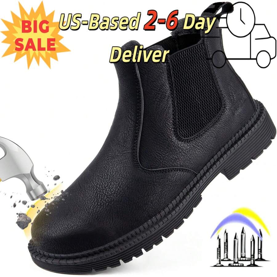 Men's High Top Steel Toe Safety Boots Anti Puncture Waterproof Anti Slip Industrial Construction Hiking Shoes For Men Women All Season Spark Resistant Slip On Protective Work Footwear Non Slip Cowboy Style Work Boots.Steel Toe Shoes Men,Botas De Trabajo Hombre,Waterproof Shoes.Men's Black All Season Outdoor Work Shoes, Western Boots, Cowboy Boots.Steel Toe Shoes Men,Botas De Trabajo Hombre,Botas De Invierno Para Hombre,Work Boots Men. - 黑色 - 查看 1